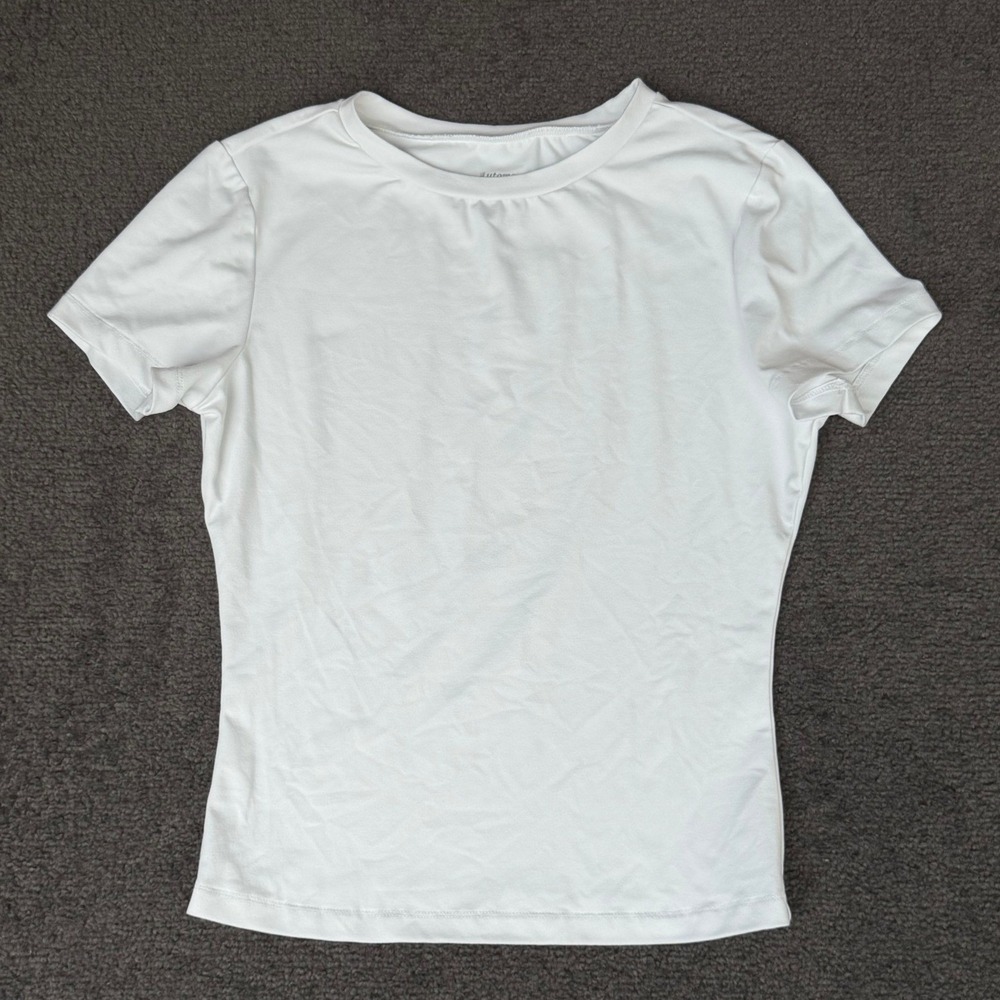 Automet Womens White Short Sleeve Crew Neck Slim Fit‎ Stretch Tee Shirt Small